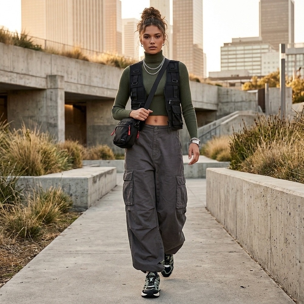 GARAGE Womens Cargo Pants 7 Cotton Utility Baggy Gorpcore Streetwear Outdoors
